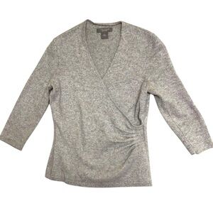 Ann Taylor Cashmere Blend Faux Wrap Sweater Gray Metallic – Size SP